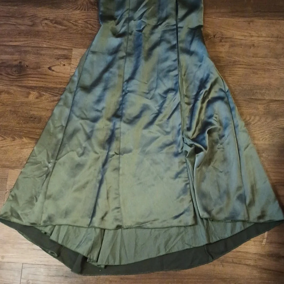 Amsale Olive Green Satin Style Mermaid Slit Formal Dress aaa - Picture 2 of 6